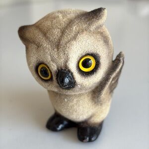 Vintage Josef Originals‎ Japan 3” Flocked Owl Figurine Yellow Eyes Mid-Century